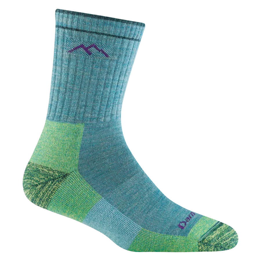 Durable Aqua Heather Womens Midweight Micro Crew Hiking Sock