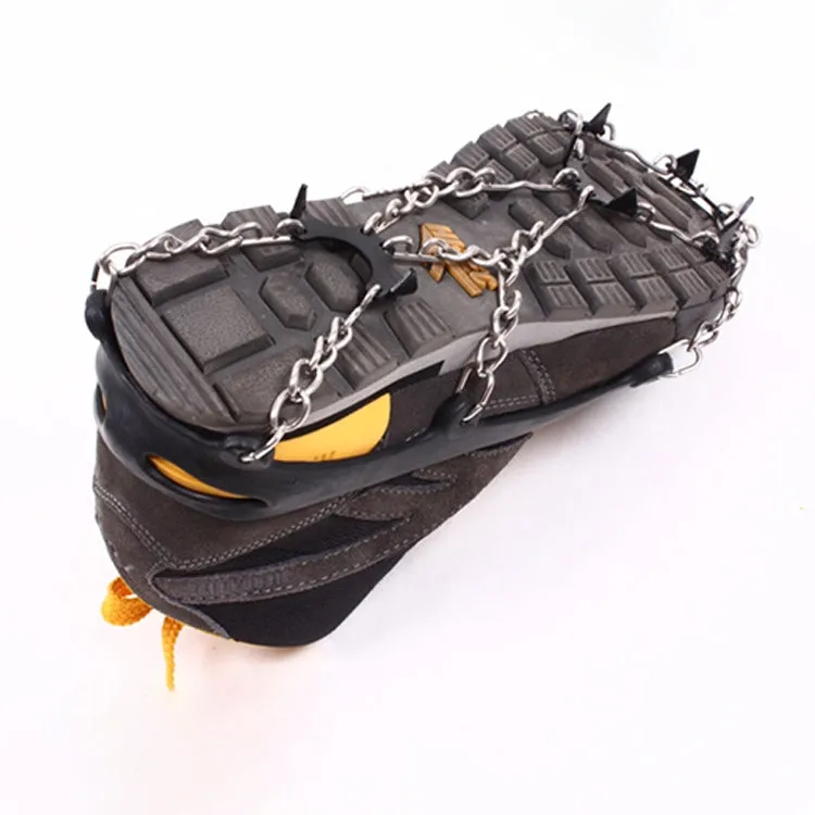 One Pair 8 Teeth Anti-Slip Ice Gripper Hiking Climbing Chain Shoes Covers(Orange)