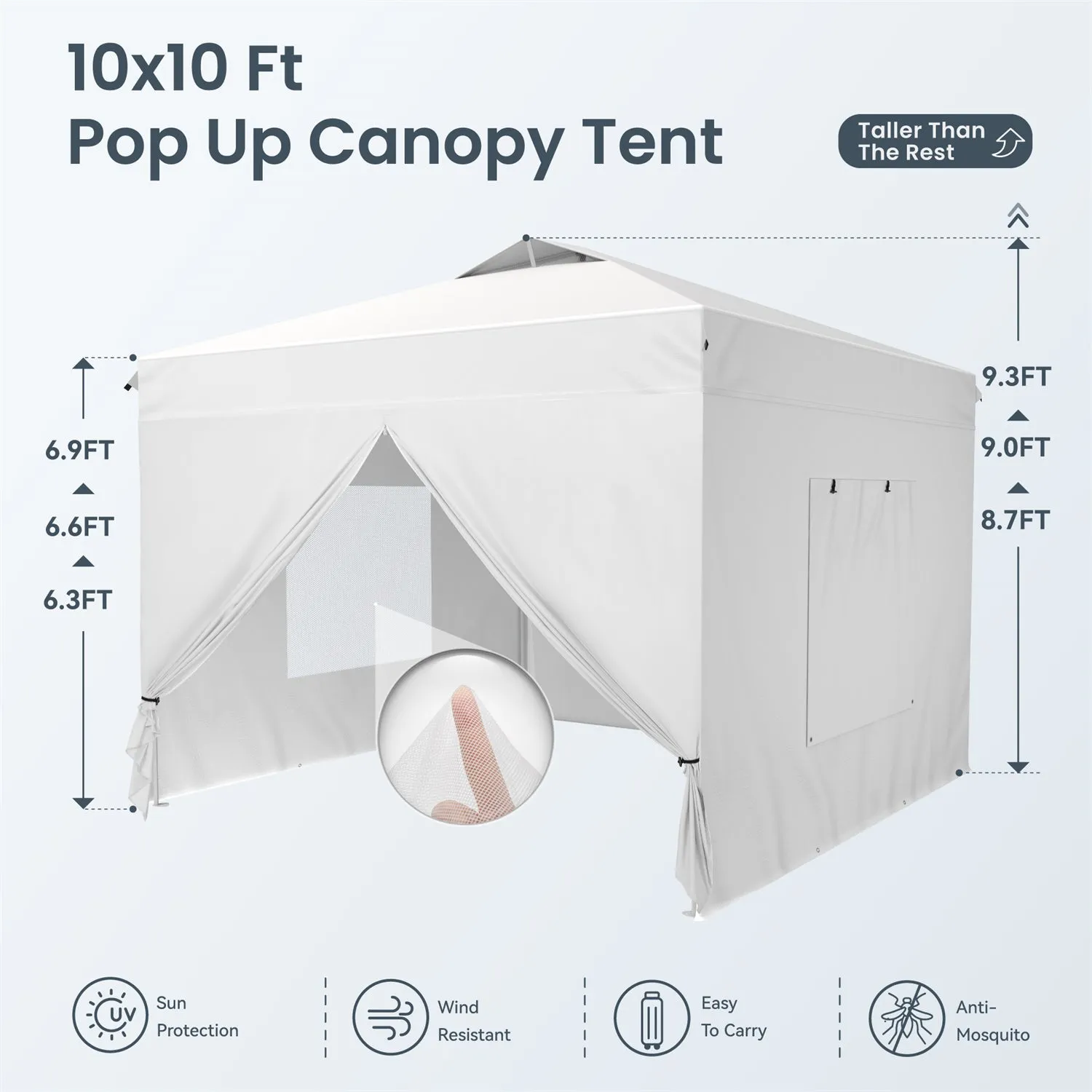 Phi Villa 10’ x 10’ Pop Up Canopy Tent with Sidewall 4 in 1 Outdoor Patio Gazebo for S