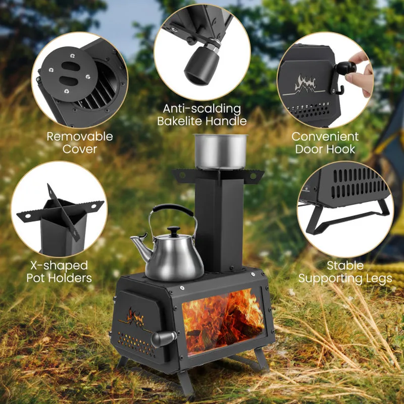 Portable Wood Camping Burning Stove Heater with 2 Cooking Positions