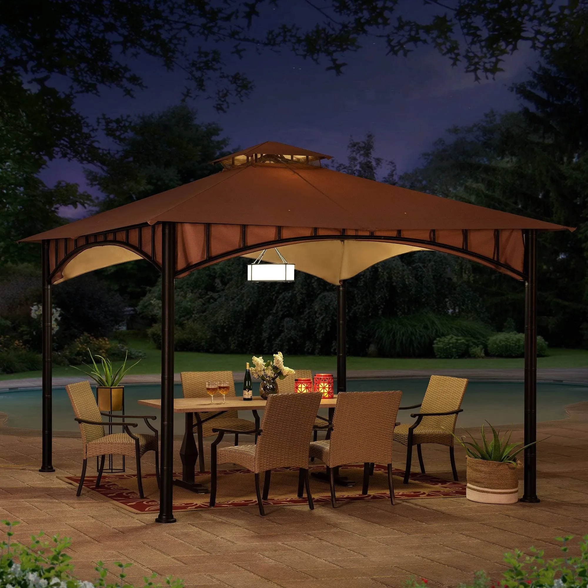 SUNJOY 11x11 Canopy Gazebo with Bamboo Look Steel Frame