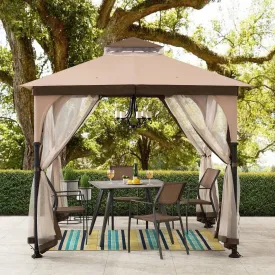 SUNJOY 9.5x9.5 2-Tier Steel Backyard Gazebo with Netting