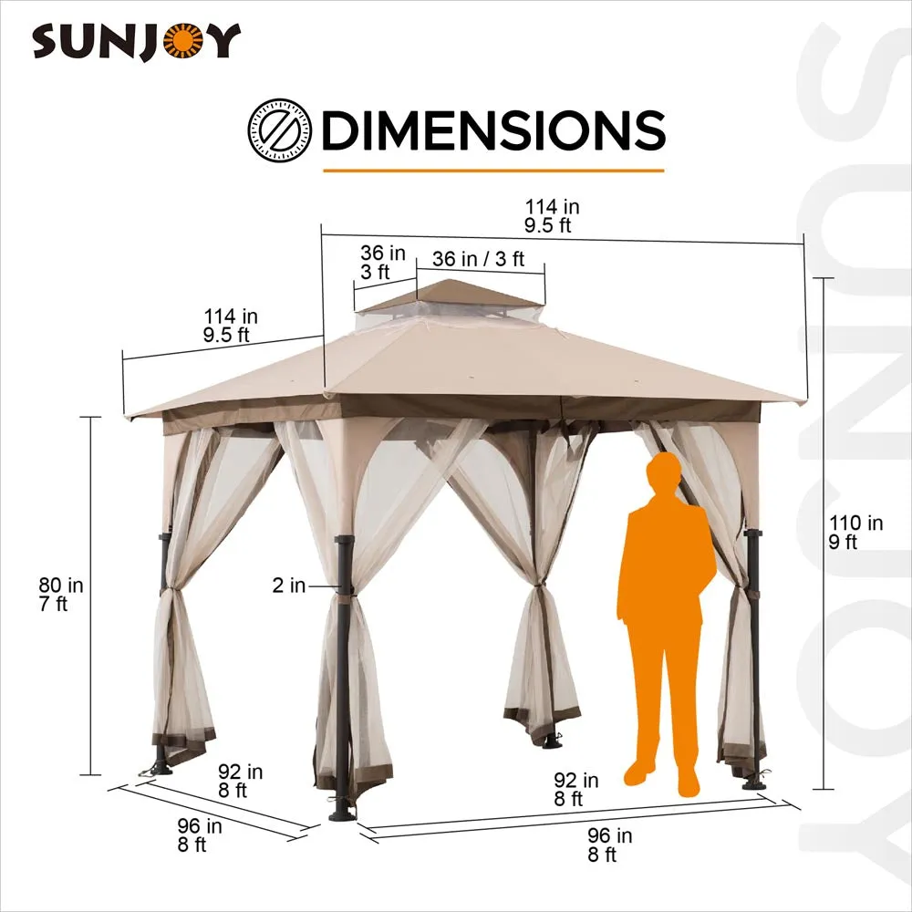 SUNJOY 9.5x9.5 2-Tier Steel Backyard Gazebo with Netting