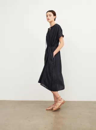 Vince Drapey Striped Shirred Dress