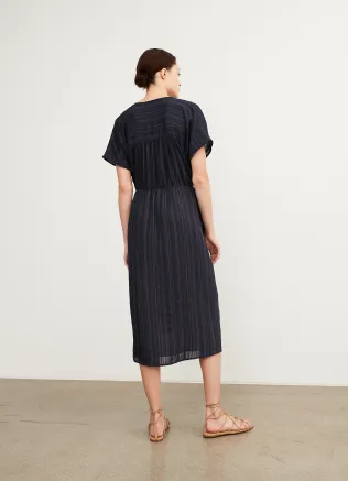 Vince Drapey Striped Shirred Dress